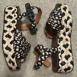 Clergerie Aida Raffia Flatform black beige Sandals